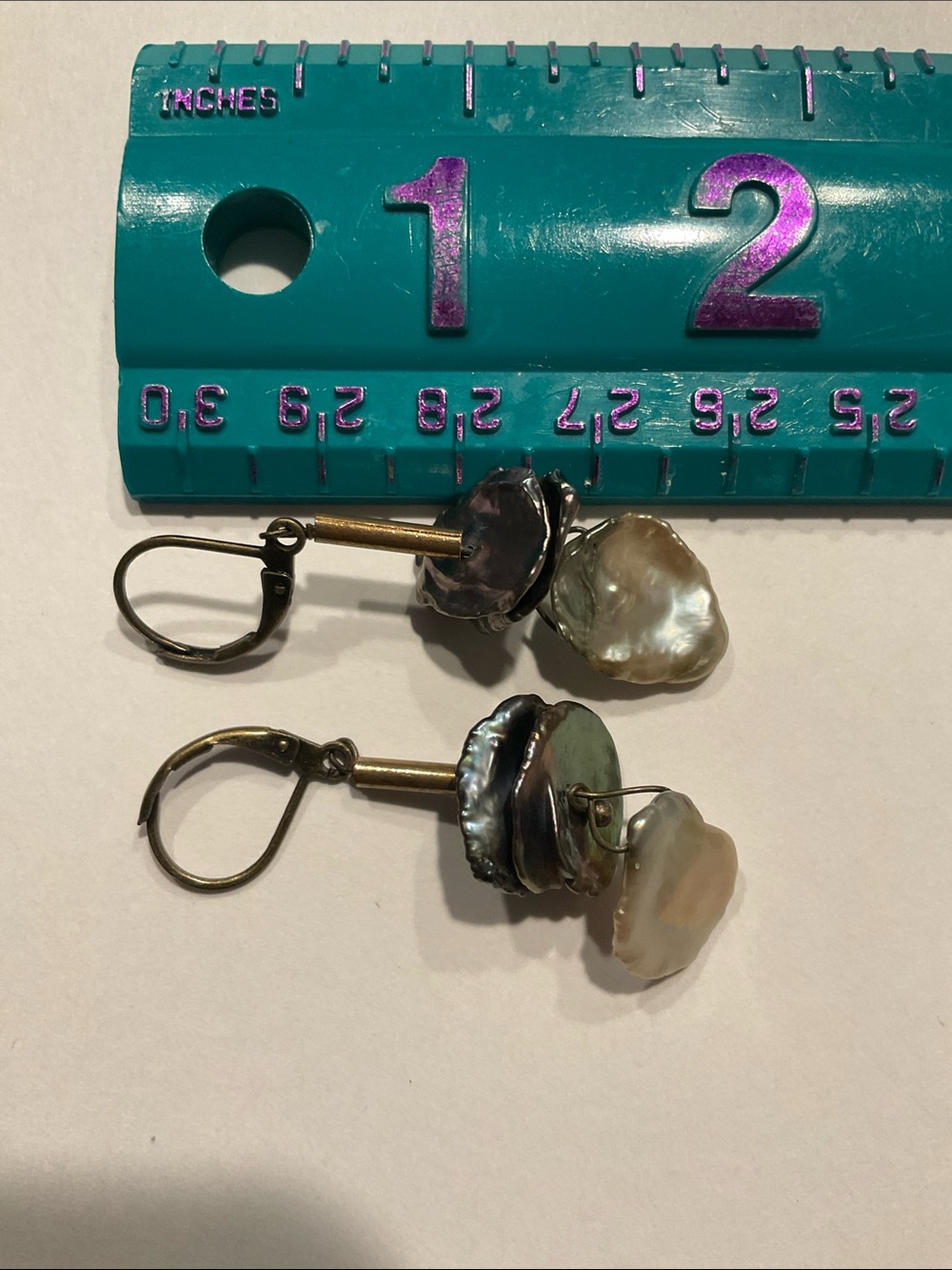 Iridescent and DK Gray Baroque or Keshi Pearl Drop Earrings - Picture 3 of 3